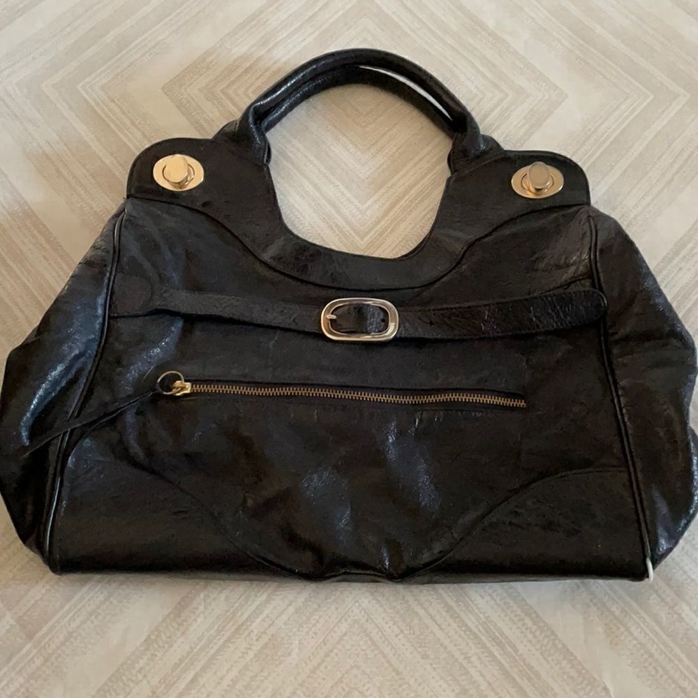 Foley & Corinna Black Leather Toggle Shoulder Bag